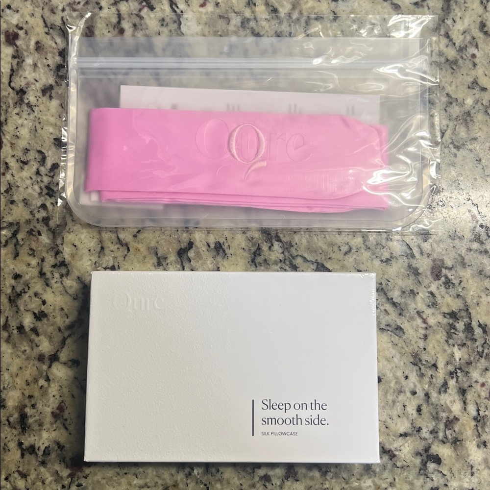 NEW QURE BUNDLE Silk Pillowcase Pink Headband Breast Cancer Beauty Skin